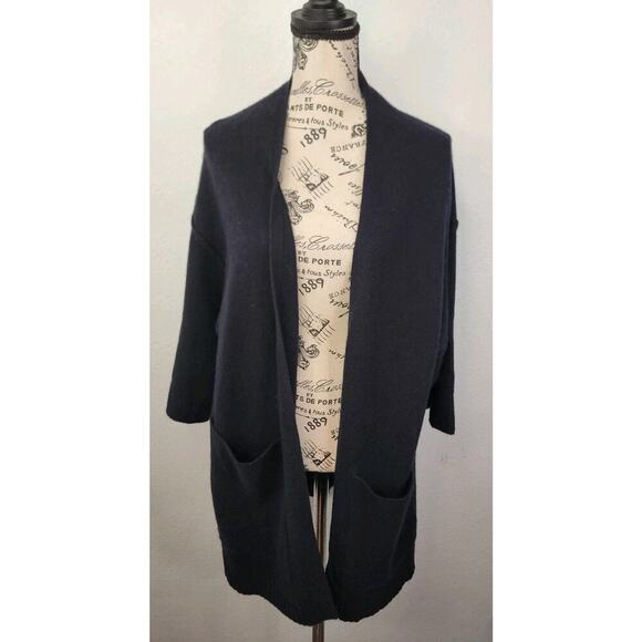 Halogen Open Cardigan OS One Size Black 100% Cashmere Short Sleeves Pockets - Picture 2 of 10
